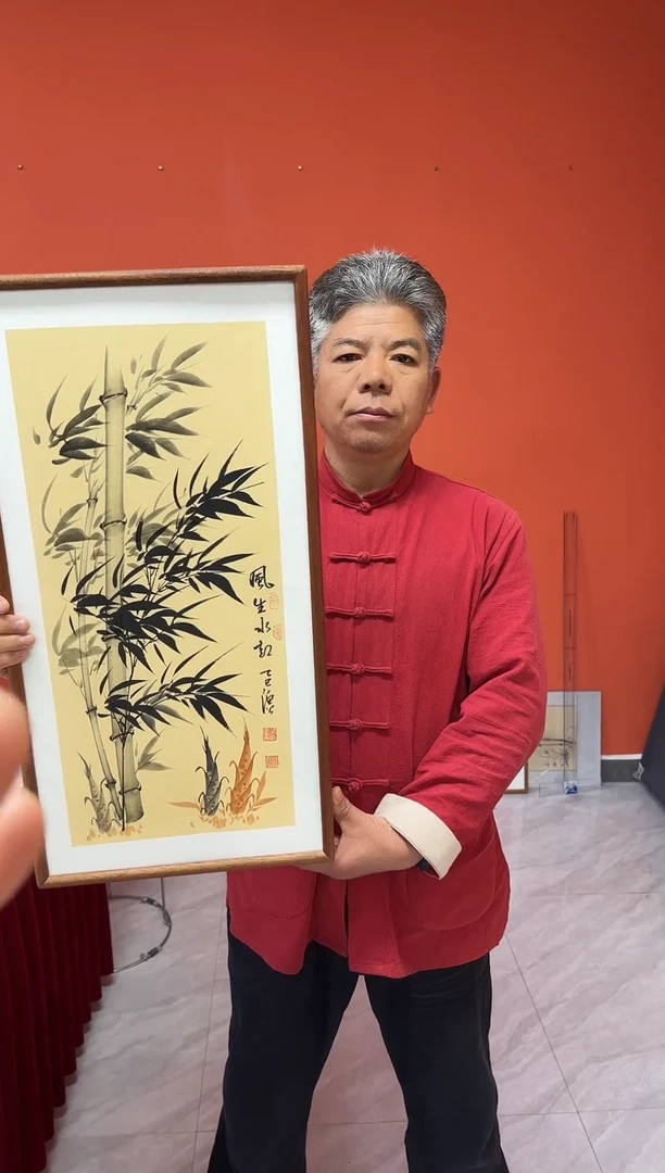 书法张富民手绘作品/风生水起//古宣（乌檀木外框）35*70cm左右