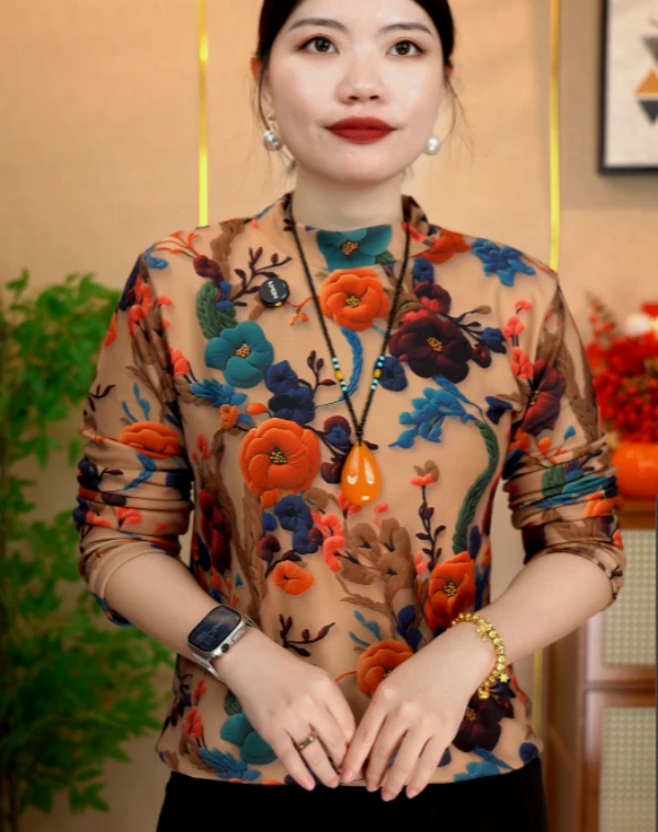 (加绒）厂家直销新款半高领秋冬季上衣时尚宽松妈妈装上衣