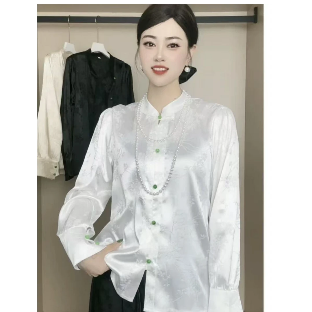 新中式缎面暗纹提花时尚设计感衬衫