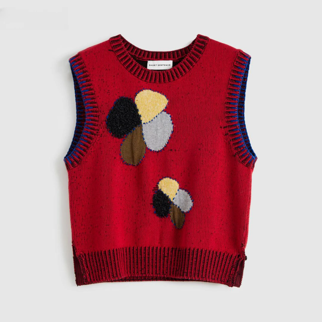 SHORT SENTENCE 25春 STT22 设计师款四叶草手绣边针织背心通勤