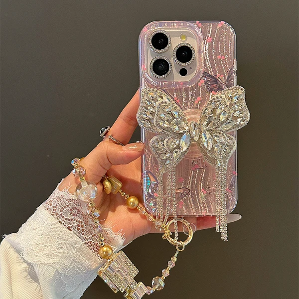 仙女粉色蝴蝶水钻支架适用苹果16promax手机壳iphone15/14/13女款