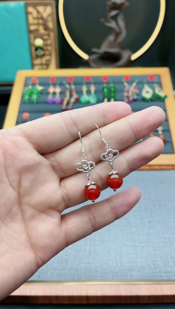 【闪购商品】南红玛瑙耳饰银S925镶嵌415000