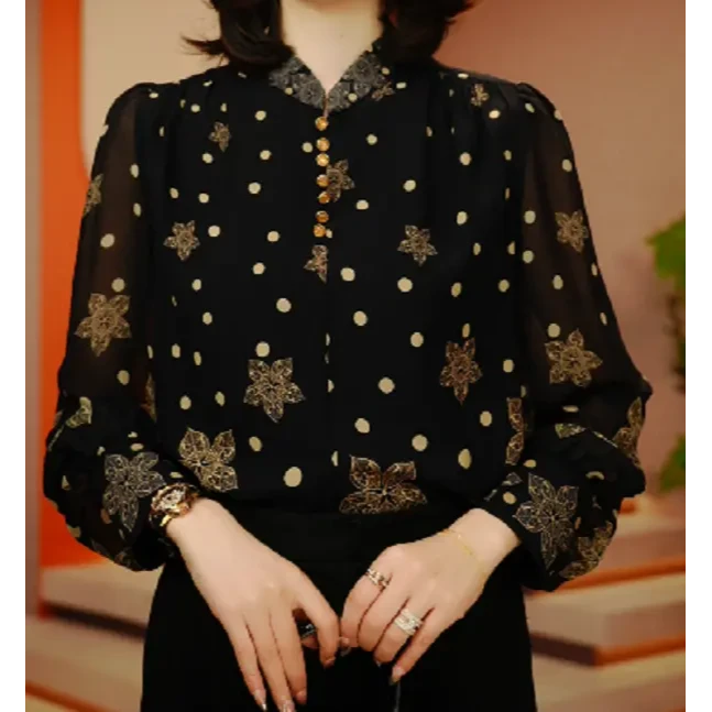 新款小高领衬衣女轻奢优雅洋气减龄时尚百搭衬衫V24Q0530