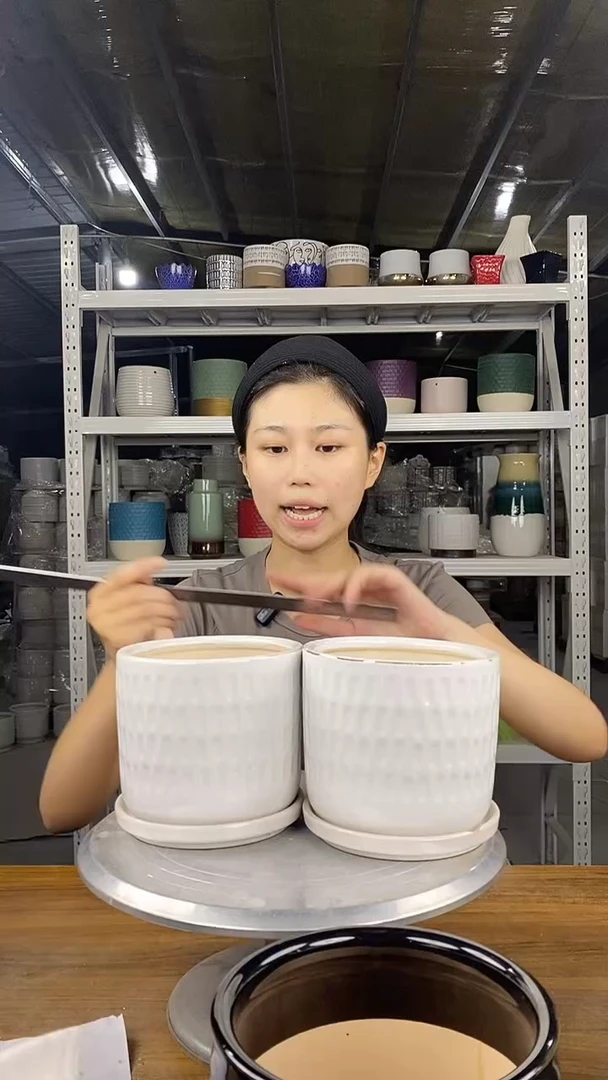 默认打孔陶瓷花盆宽高14-13