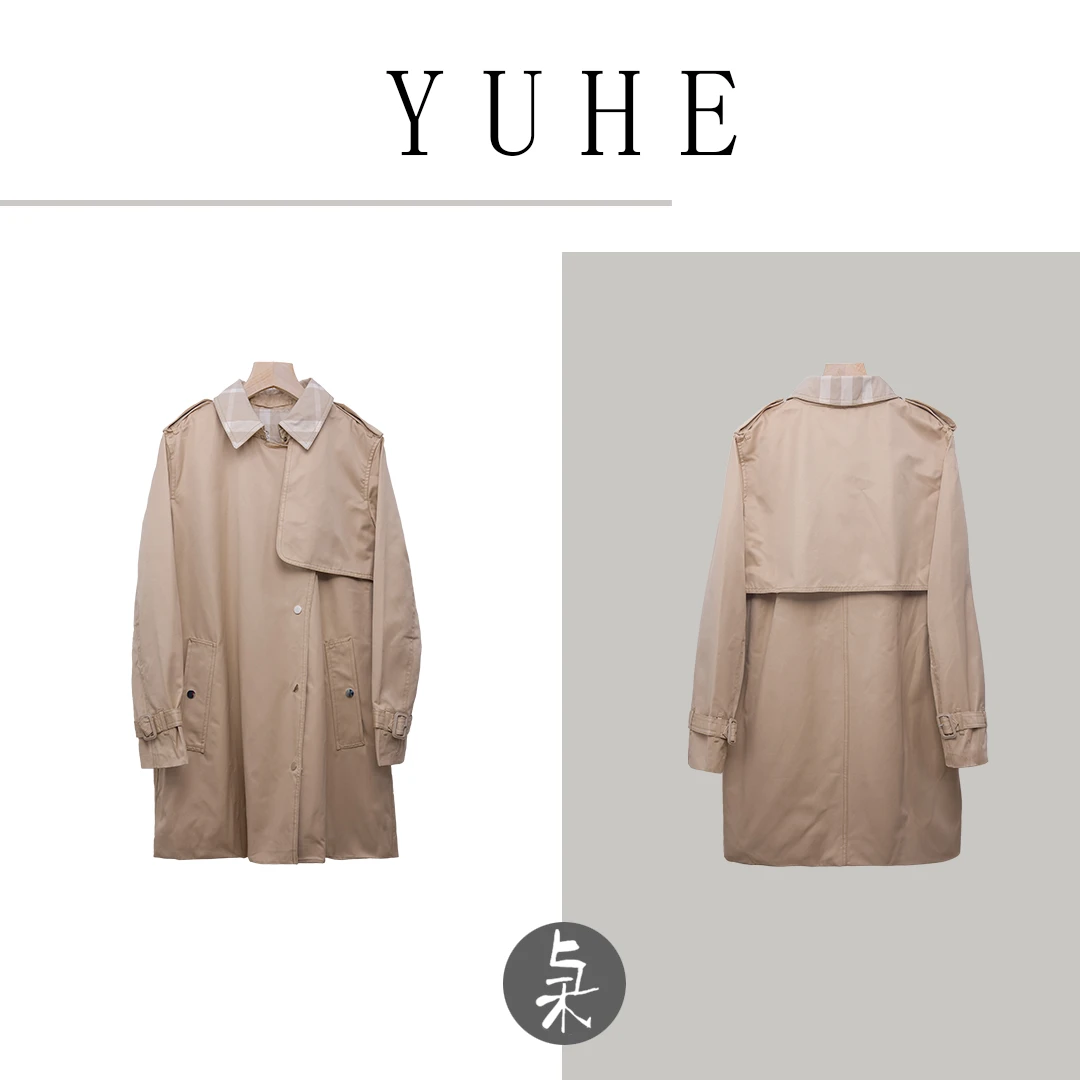 【YU HE】与禾春季时尚百搭舒适格纹中长款风衣（YH25CT030502）