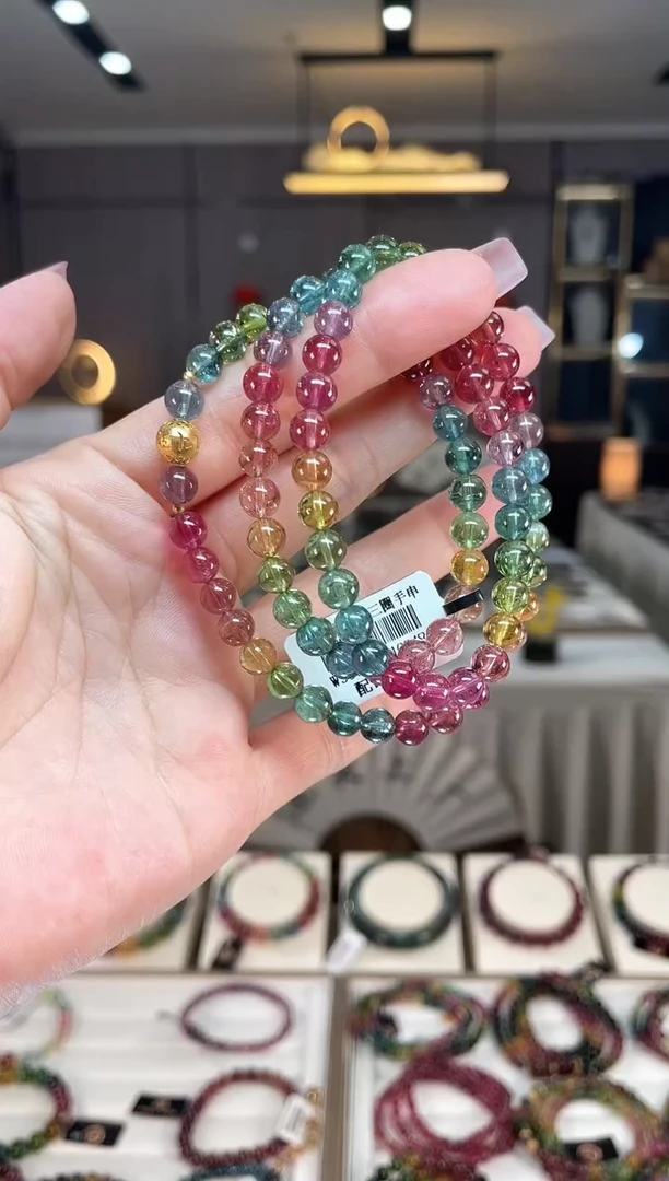 未镶嵌收藏级老矿碧玺色标彩虹三圈手串6mm+碧玺hon多样性发一条