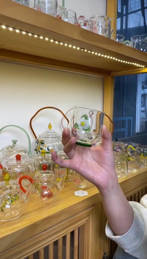 手工艺品玻璃手工梨花融绿底主人杯啊