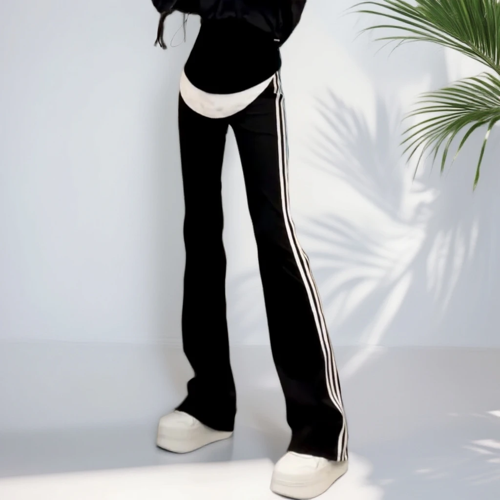 VALVOELITE女装新款百搭显瘦条纹休闲裤休闲时中式女士高腰休闲裤