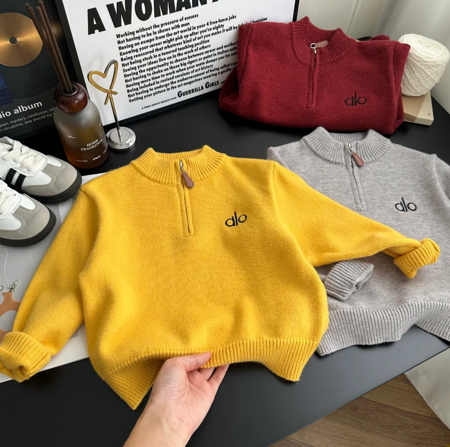 【巨显白】2025秋冬半拉链男女童圆领针织衫毛衣儿童厚款套头