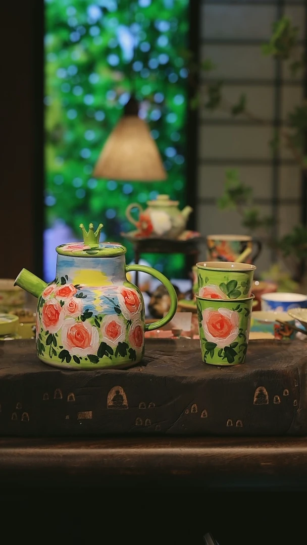 陶瓷一壶四杯景德镇高温手绘釉下彩设计师款式