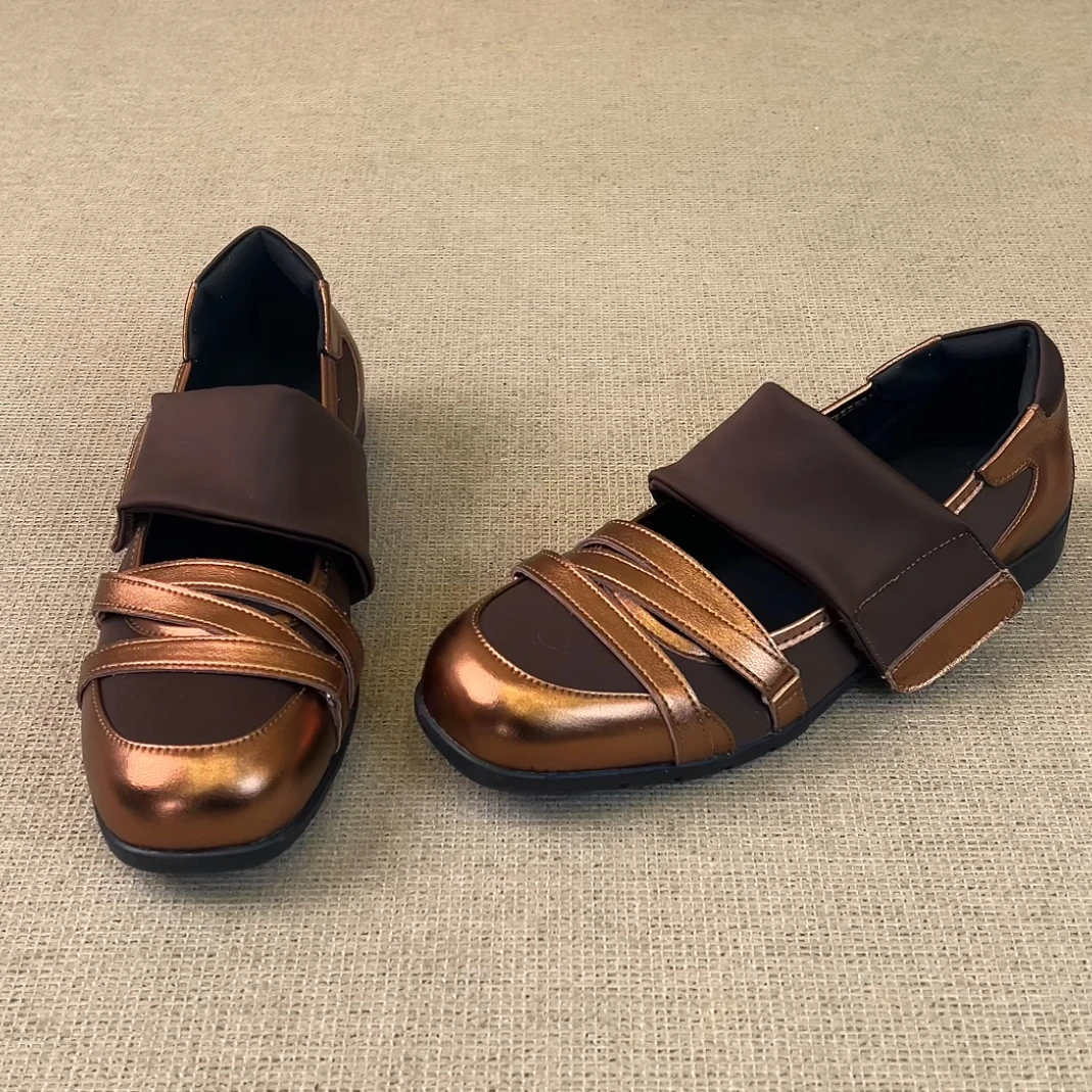 RubyL/3cm设计感韩系通勤魔术贴拼色方头浅口厚底玛丽珍单鞋女款