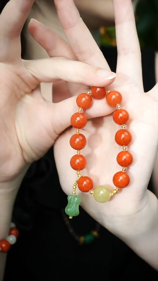 手链18K金镶嵌南红玛瑙中号