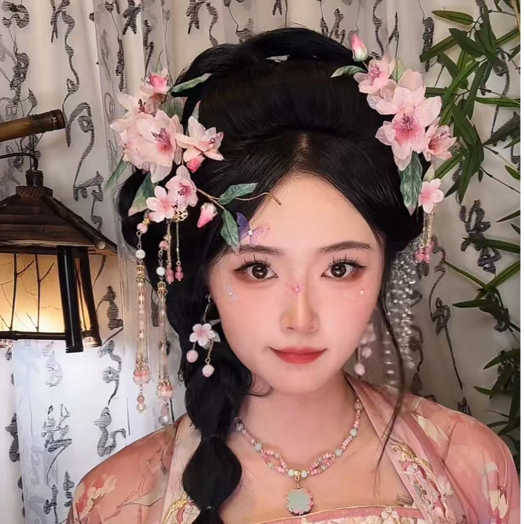 风雪初晴桃花酿软簪【十二花神】汉服手工古风超仙桃花烫花气质发饰