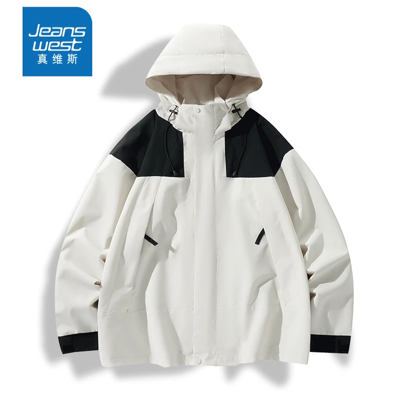 真维斯春秋款户外连帽防风冲锋衣122111-WH