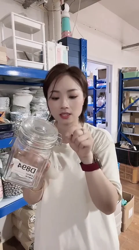 瓷片进口家用百货1000ml储物罐带金属扣D894