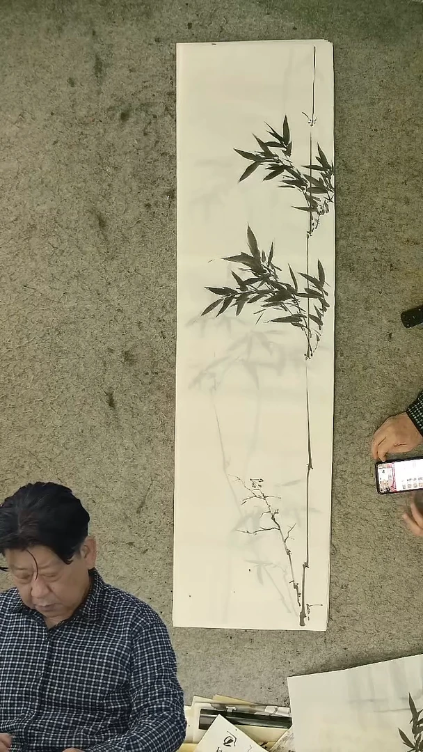 国画四尺对开  墨竹条屏 34*138cm