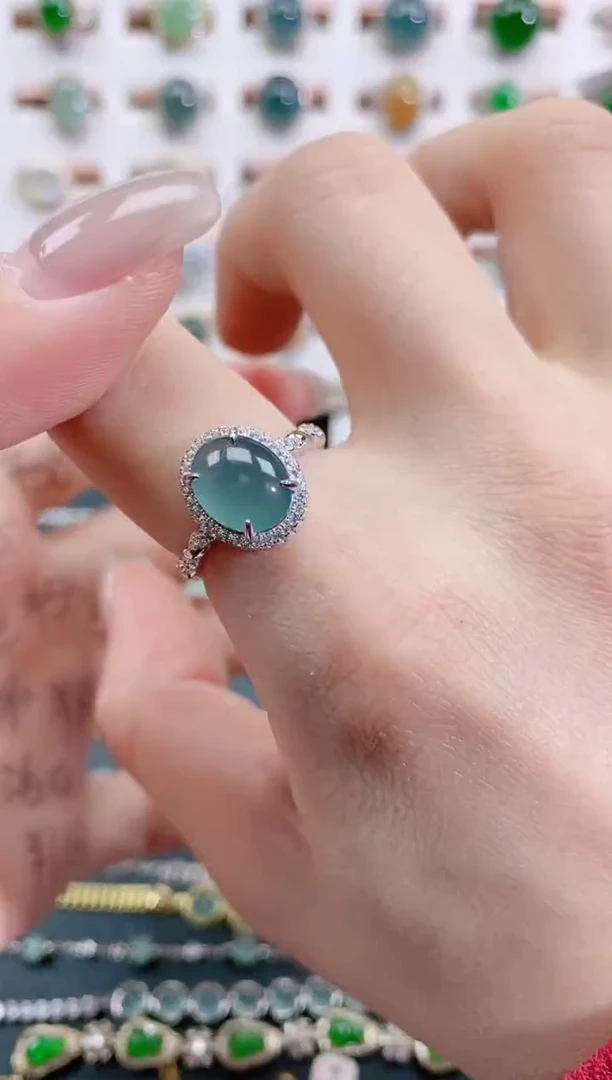 银S925镶嵌戒指翡翠天然翡翠
