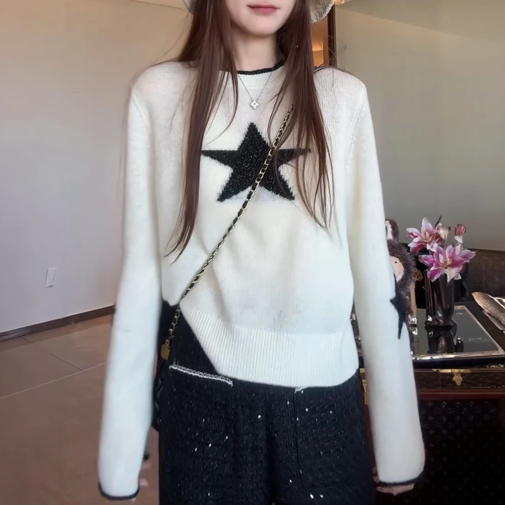设计感星星提花针织衫女2025秋冬新款慵懒风韩系减龄显瘦毛衣上衣