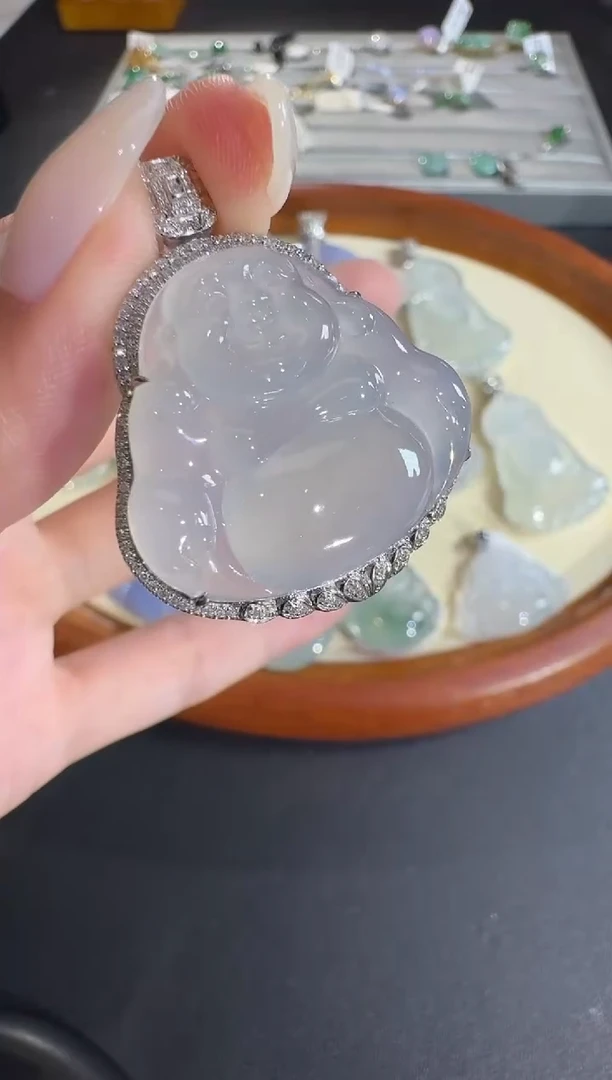 吊坠(不含链)18K金镶嵌翡翠【源头工厂】钻石镶嵌