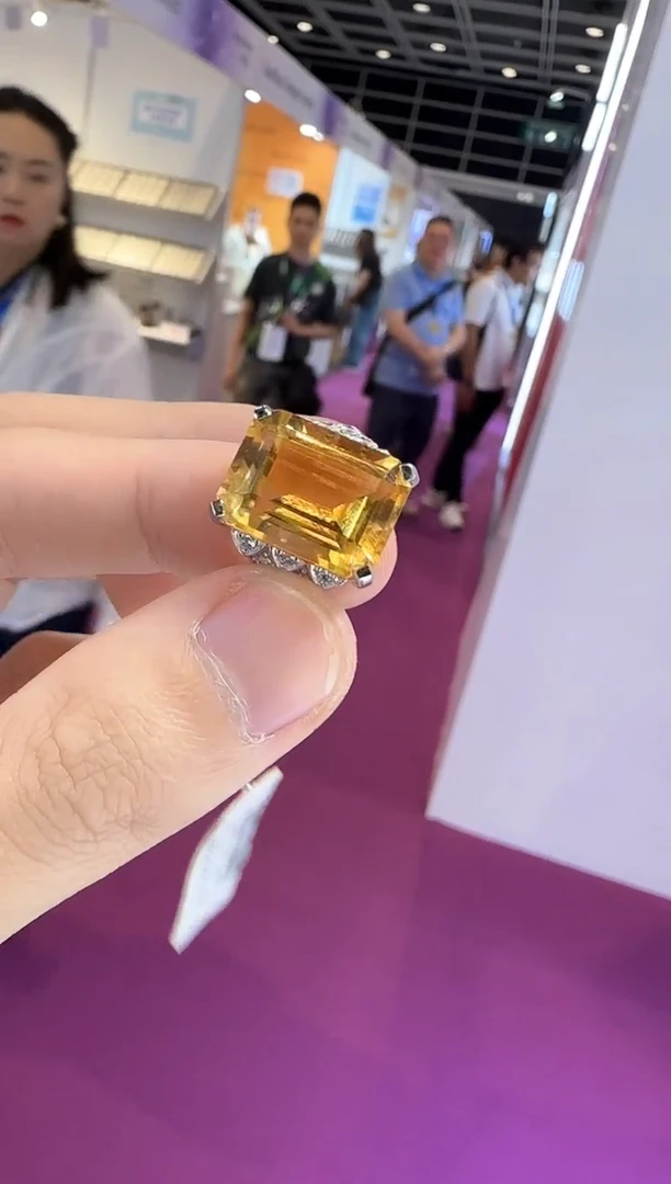 银S925镶嵌戒指黄晶12*16mm