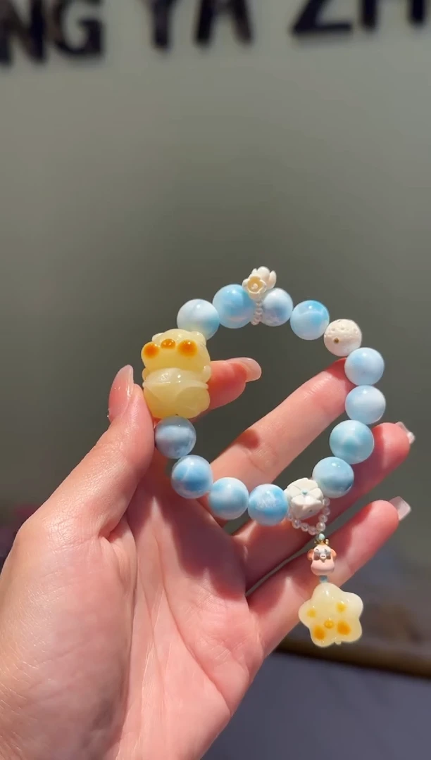 琥珀未镶嵌珠宝奇石小猪DIY手串