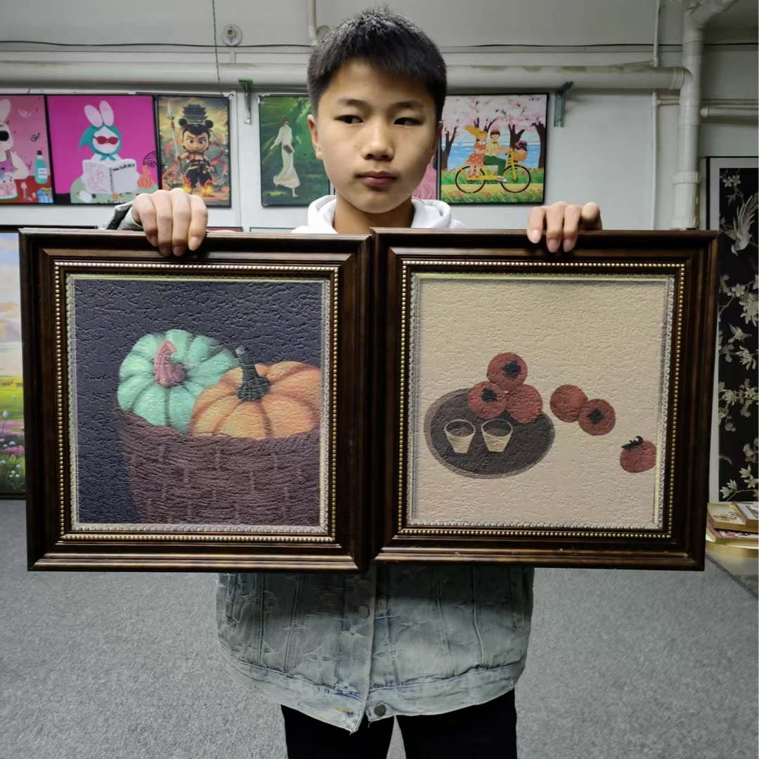 中古风玄关法式复古餐厅挂画轻奢高级感砂岩画餐厅卧室挂画4040