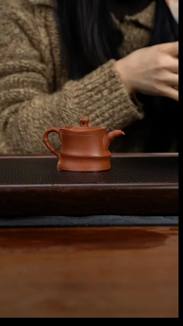 茶壶紫砂90cc黄龙山原矿红泥元宝竹10