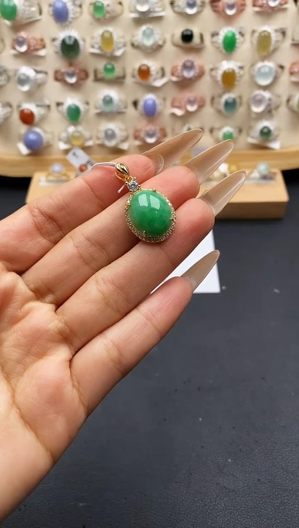 银S925镶嵌戒指翡翠缅甸天然A货翡翠1 6-10