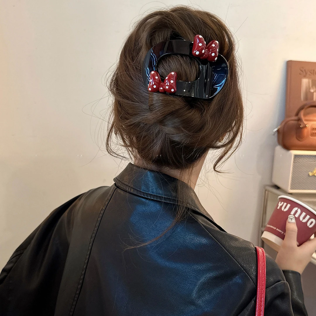 气质波点蝴蝶结扁平发夹女2025新款高端发抓夹后脑勺不硌头贝壳夹