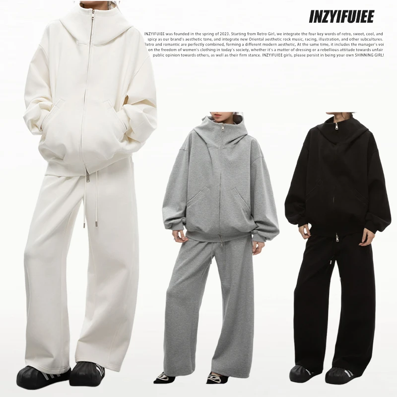 INZYIFUIEE纯色连帽卫衣垂感显瘦时尚百搭休闲运动上衣