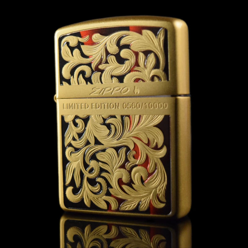 ZIPPO/之宝打火机限量唐草盔甲镀金填红黑珐琅DYJ1