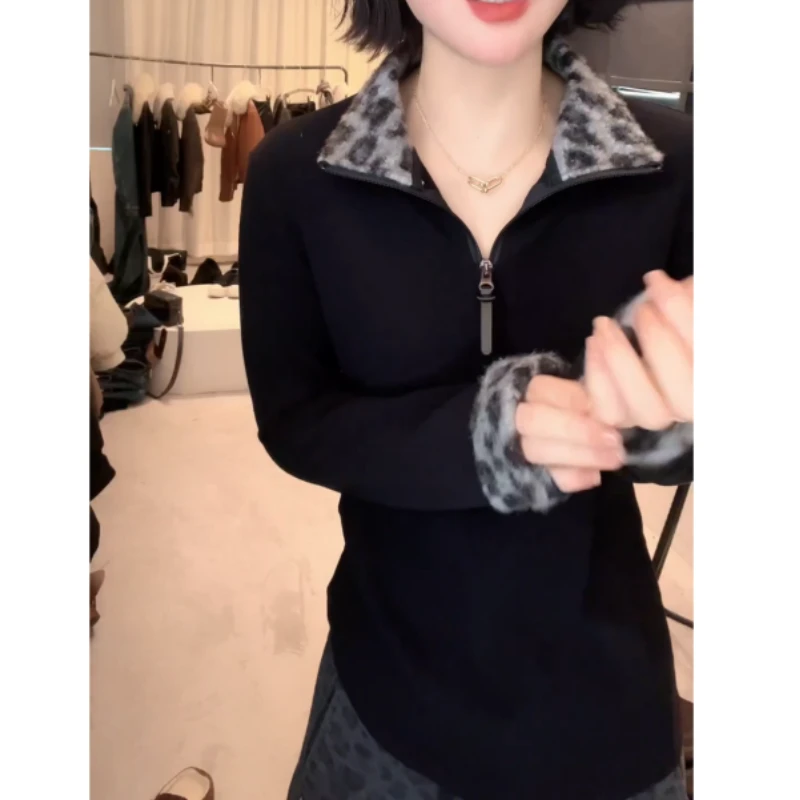 冬款加绒翻领设计感时尚百搭长袖显瘦半拉链卫衣上衣LK2508871