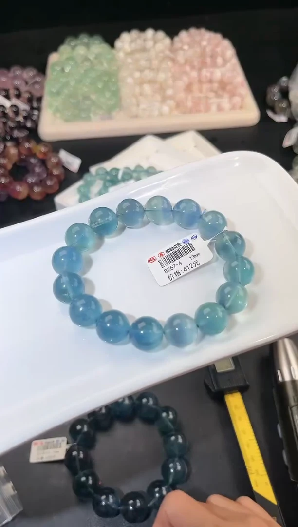 手链未镶嵌萤石多样性发一湖水蓝绿13mm