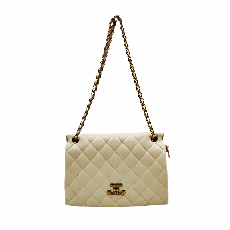 7279米白色2025新款时尚休闲菱格大包包单肩斜挎链条包