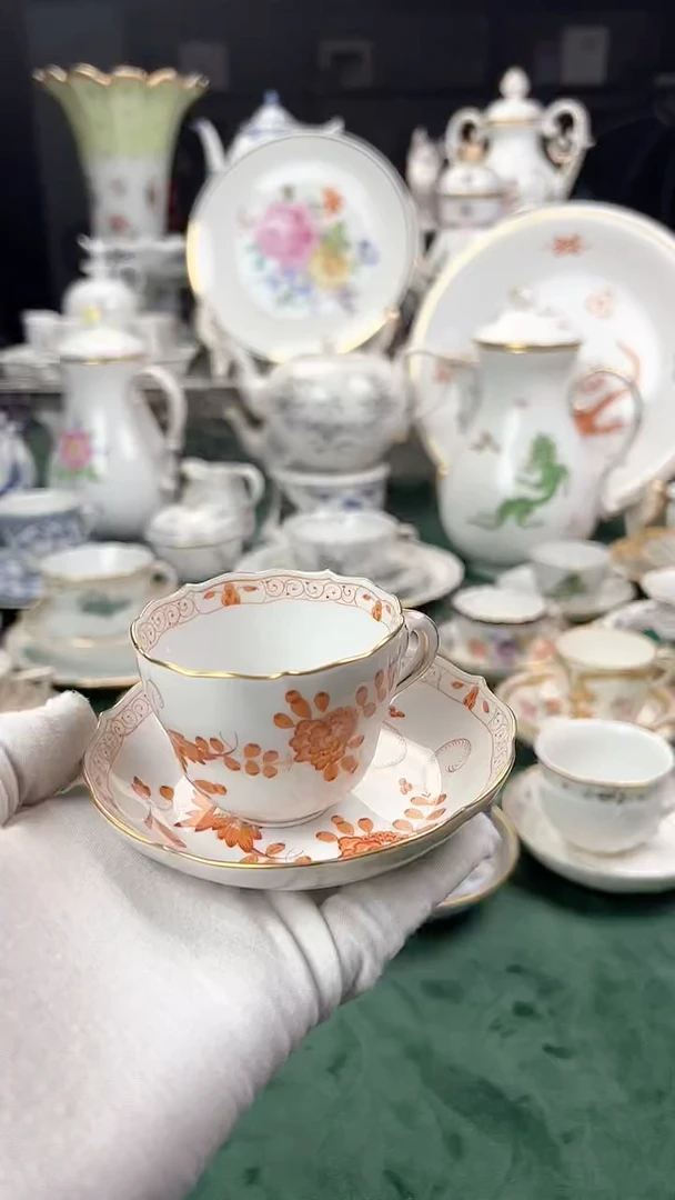 瓷片梅森二等印度之花摩卡杯碟