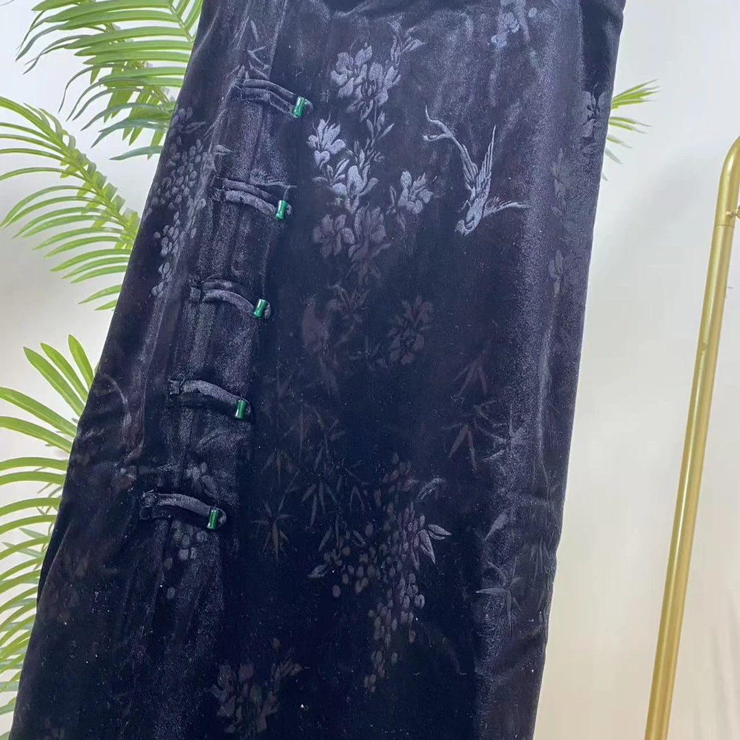 新中式盘扣丝绒裙  2119