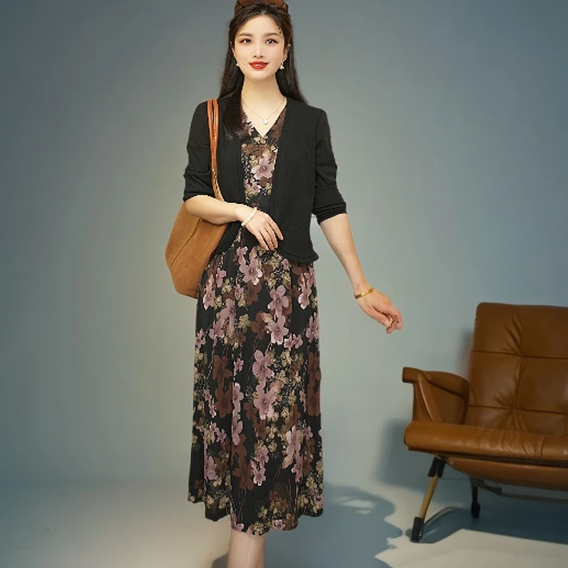 【新款】时尚套装新款两件套装显瘦时尚百搭夏季连衣裙+长袖外披