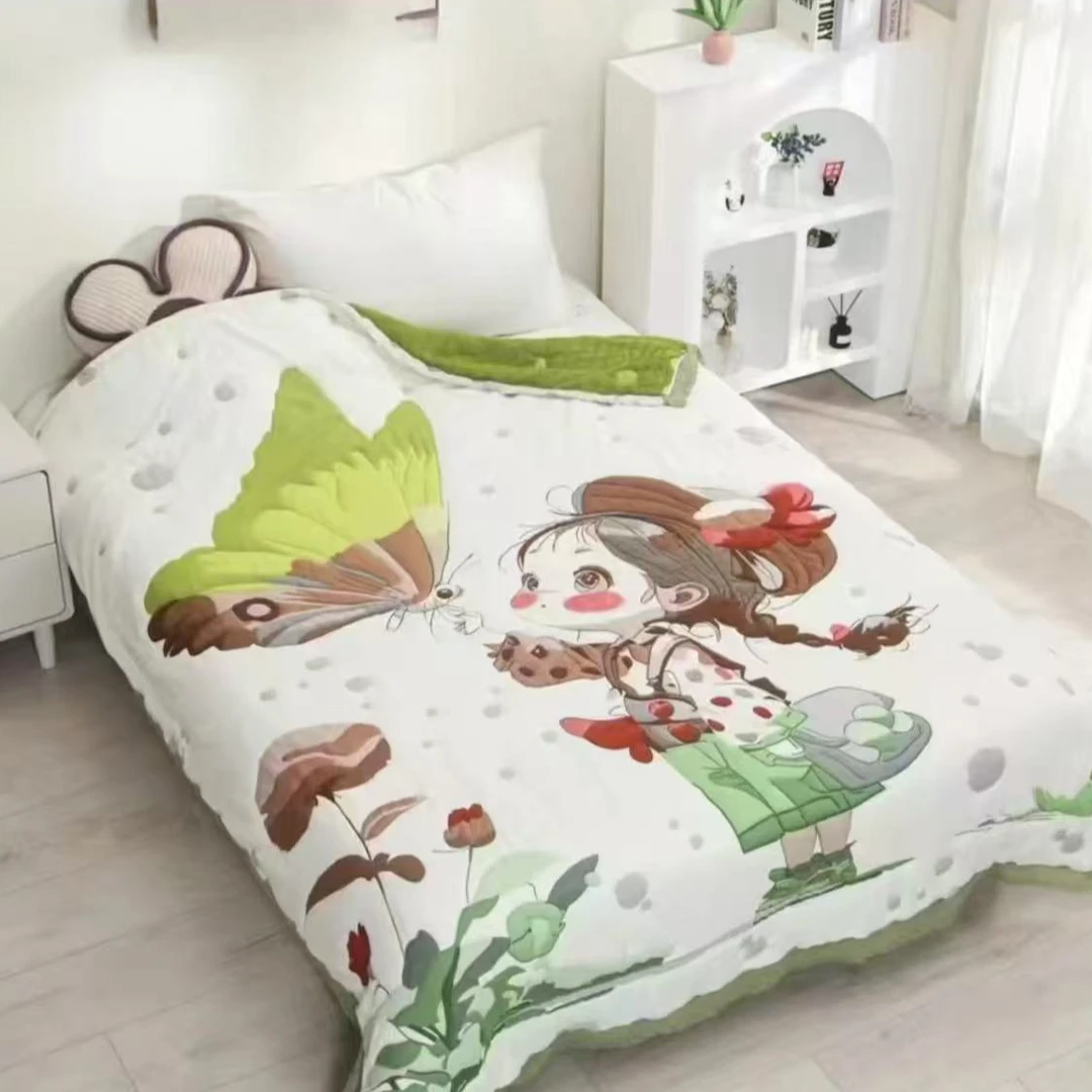 【蝴蝶女孩】200*230cm亲肤可爱卡通柔软纱布春秋夏泡芙被
