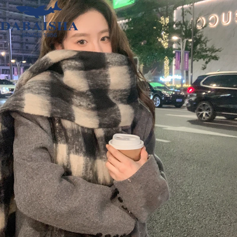 美拉德围巾女冬季网红款百搭秋冬保暖韩系学生情侣格子加厚围脖