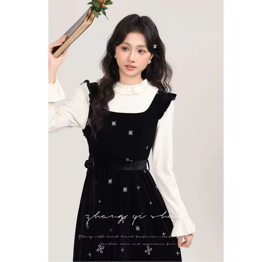 鹿向南「浪漫和风」假两件女装秋冬季2024设计感显瘦裙DYL661669