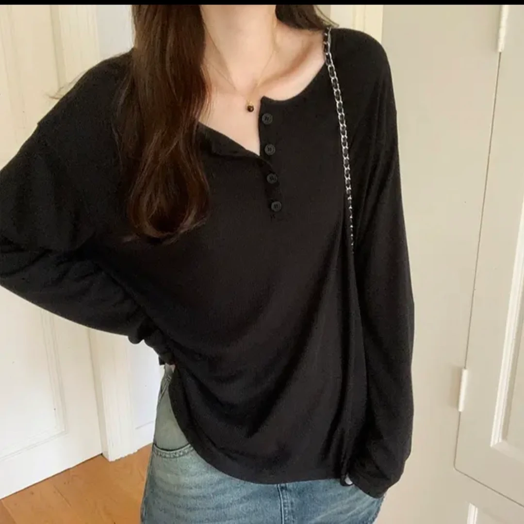 MM2025韩版宽松休闲长袖T恤慵懒风百搭套头上衣22118