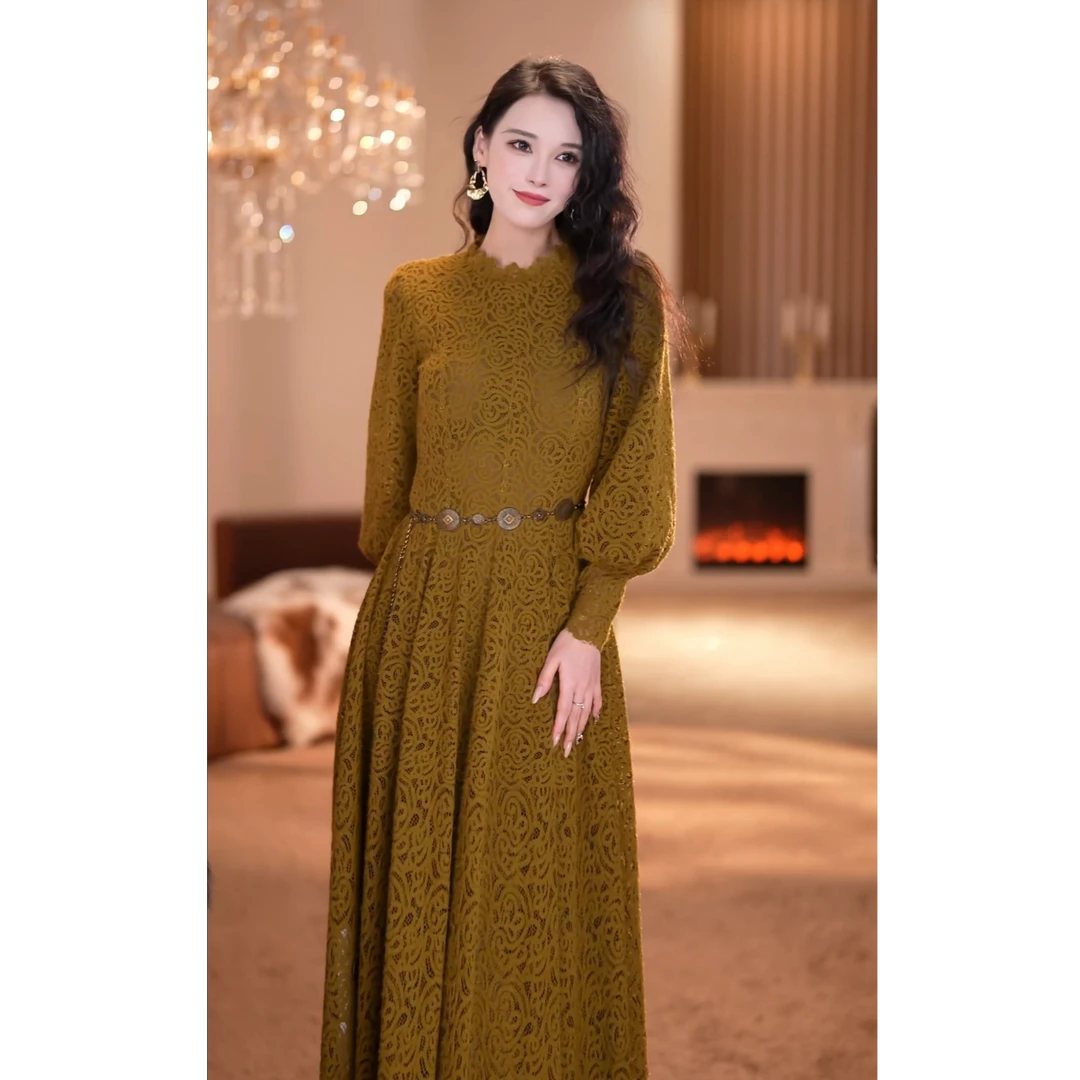 【静铉】秋冬新款高级收身显瘦A摆裙（不含腰带）-YL12180