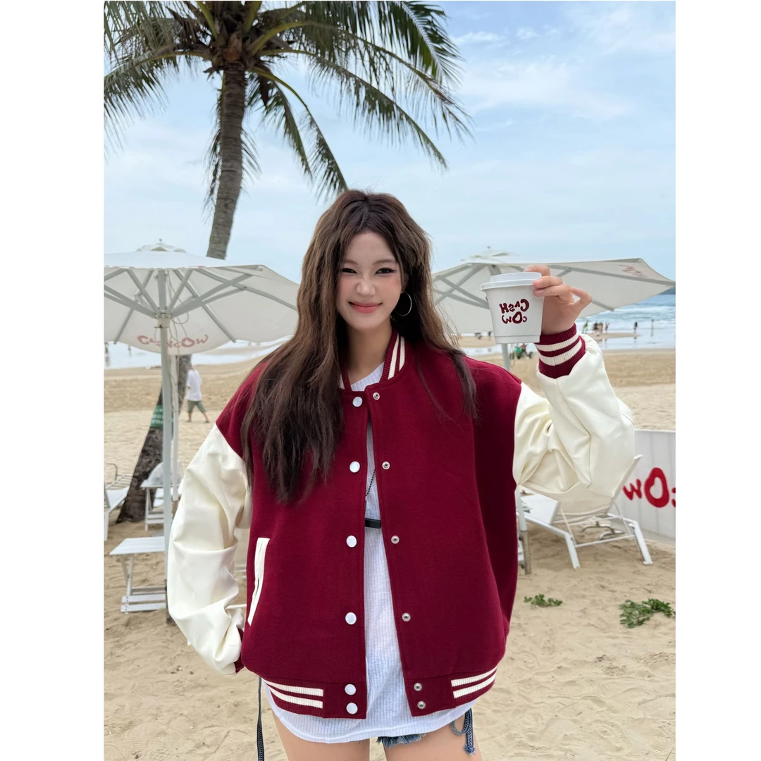 ICHMODE「学院风」美式复古撞色拼接国潮棒球服夹克外套韩版潮流