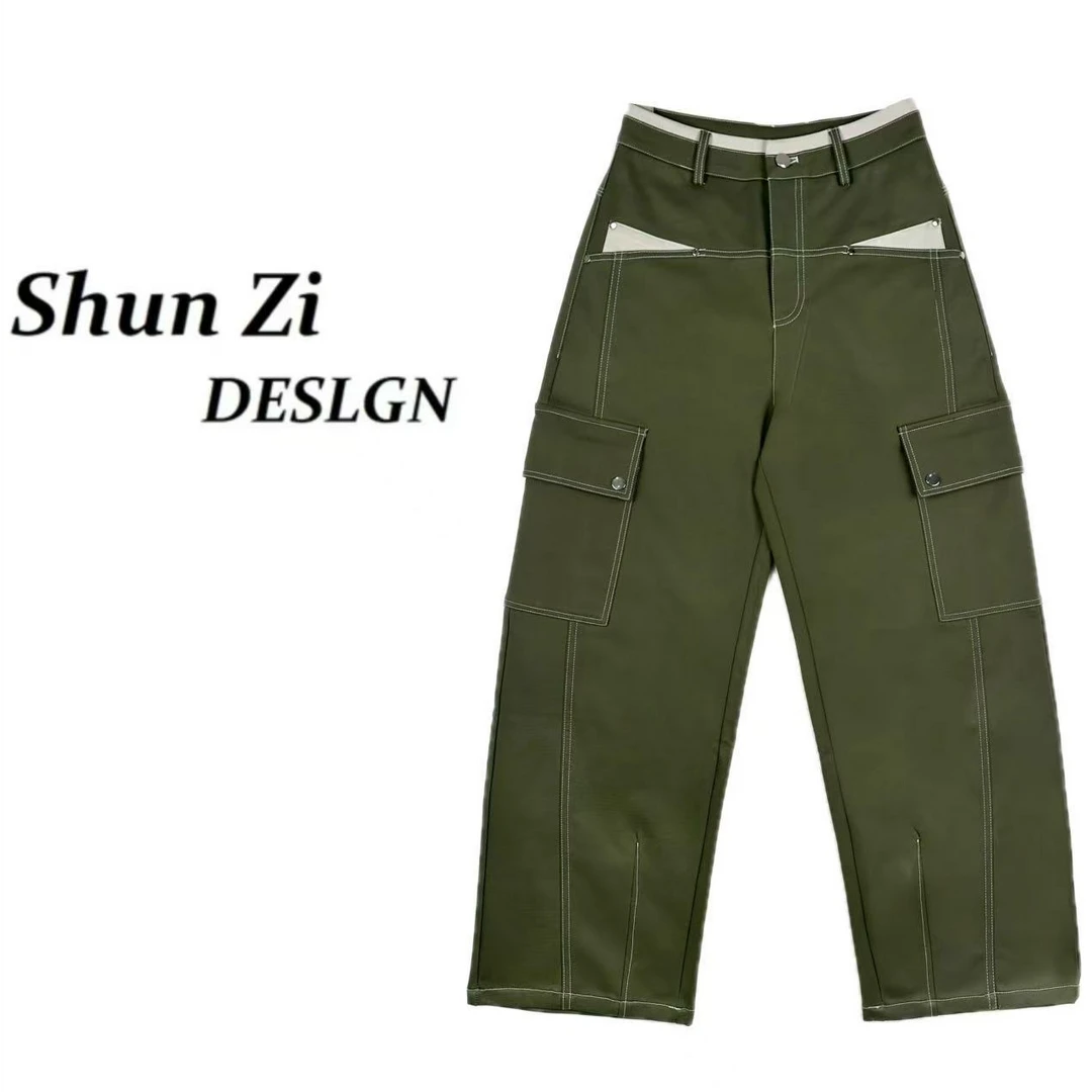 SZ25009/顺子 设计师款2025春季新品潮牌时尚拼接显瘦直筒工装裤