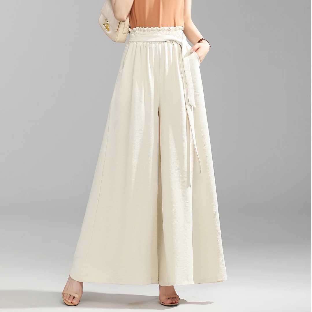 仙气飘飘高腰休闲裙裤！夏季薄款大摆宽松文艺垂感阔腿新款【杏】