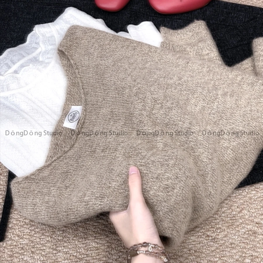 秋冬新品【银杏】卷边一字领花纱套头宽松长袖针织衫保暖毛衣 7038