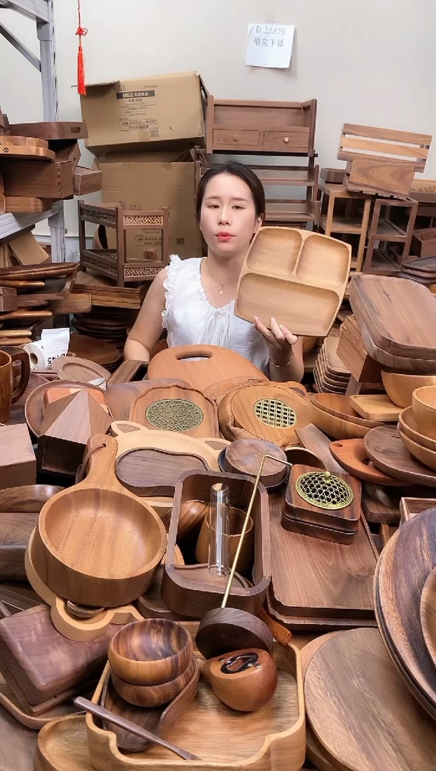 木  柚木三格分餐盘