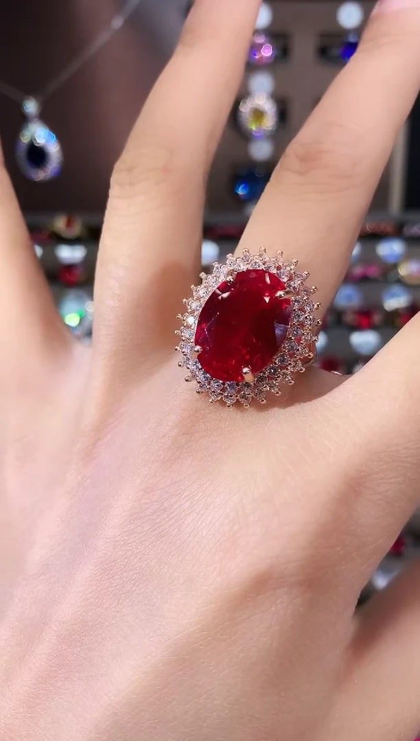 无925银鸽血红色戒指