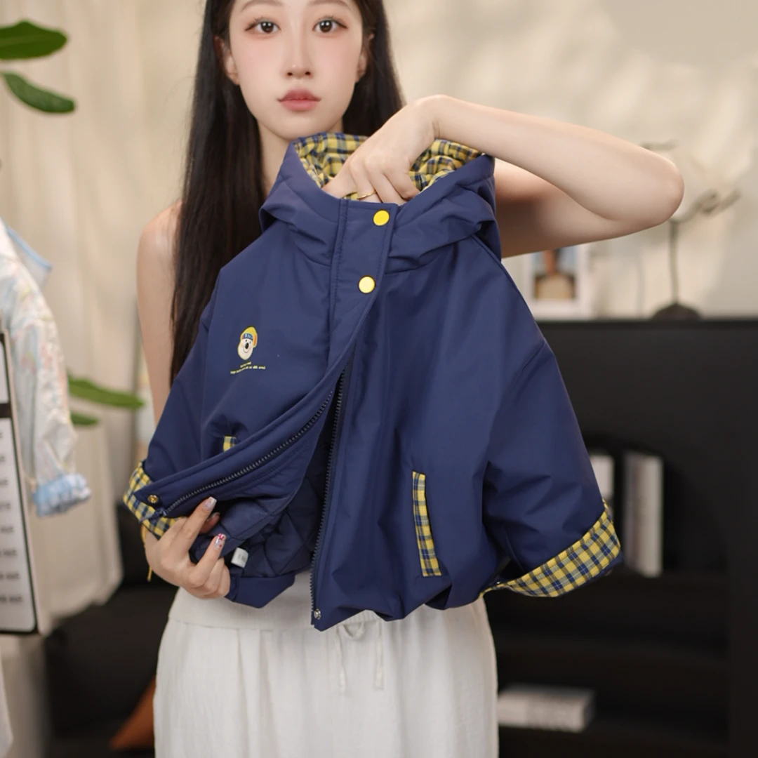 男童2025秋冬季新品加厚外套儿童加棉纯色小狗连帽加厚棉服ML-415
