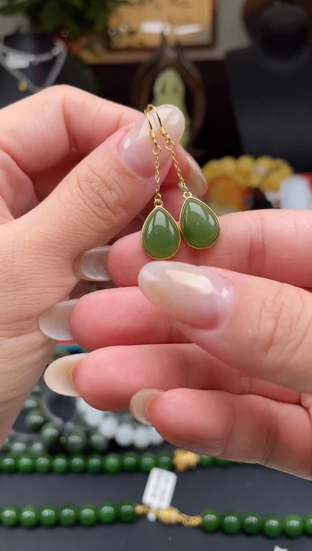 银S925镶嵌和田玉耳饰xh052多样性发其一